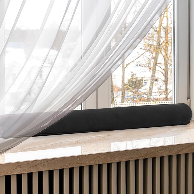 Sunolga Door Draft Stopper Blocks Hot and Cold Air with Removable Washable Cover for Bottom of Door and Window, All-Season Seal for Wind, Noise, Seal for Gaps Up to 3", Home Essentials, 24", Black