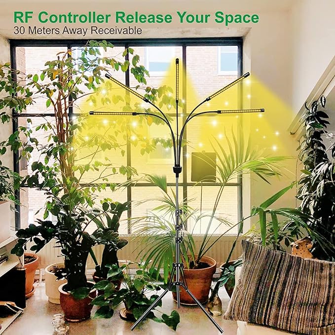 5-Head Adjustable LED Lights, Full Spectrum Grow Lamp with Timer, Warm White Light for Indoor Plants