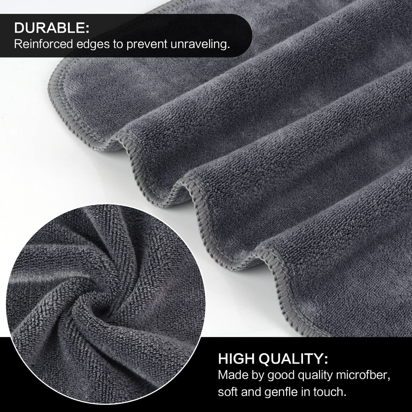 SINLAND Microfiber Facial Cloths Fast Drying Washcloth 12inch x 12inch Grey 2 pack