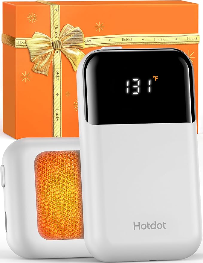 Hotdot Hand Warmers Rechargeable, Heat Levels (104–131°F), Real-Time Temp & Battery Display, Electric Hand Warmers, Fast Heating, Fits in Gloves/Pocket, Gifts for Women & Men