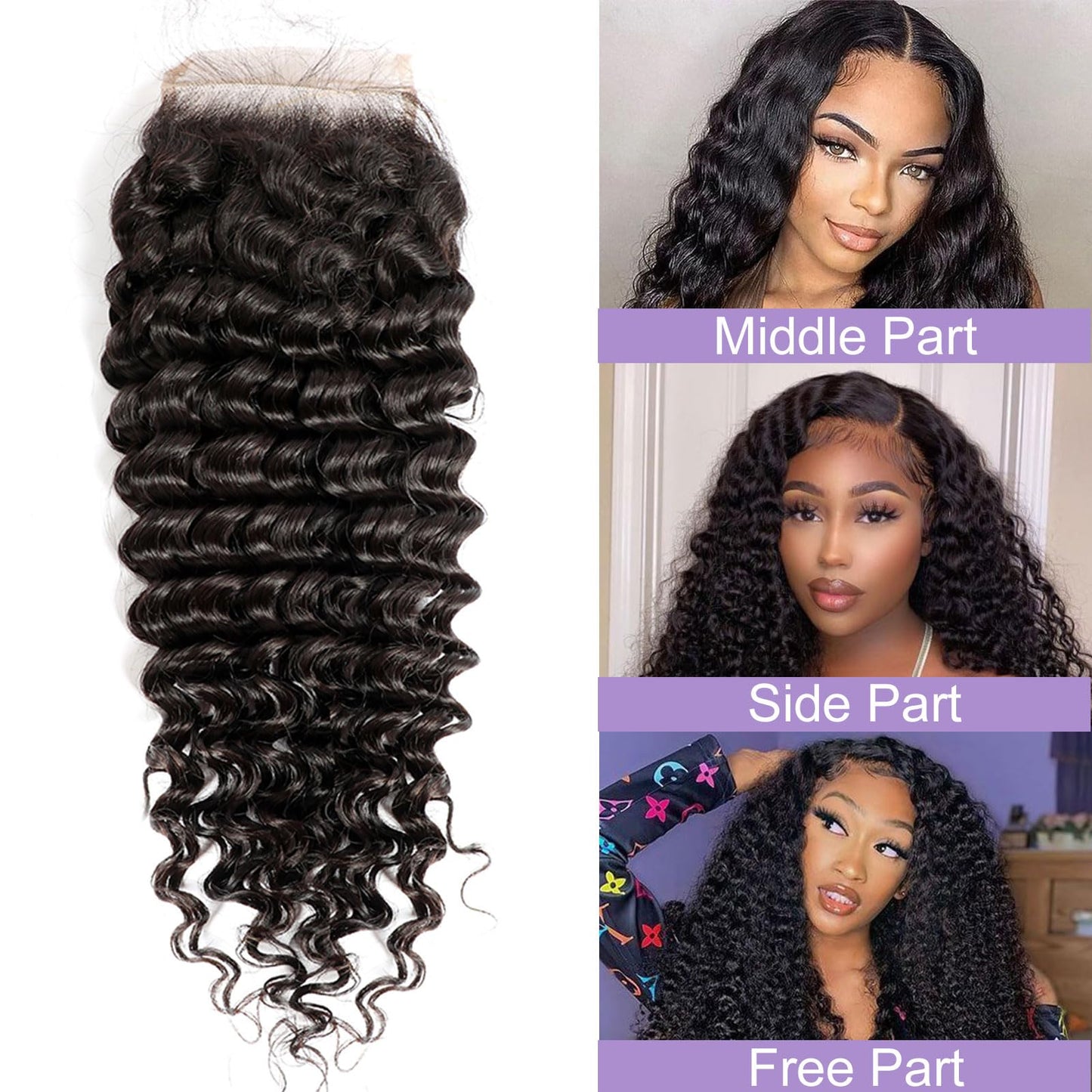 DSEKCAIN 5x5 Deep Wave Closure Transparent HD 5x5 Lace Closure Deep Wave 100% Real Human Hair Slightly Pre Plucked Natural Black