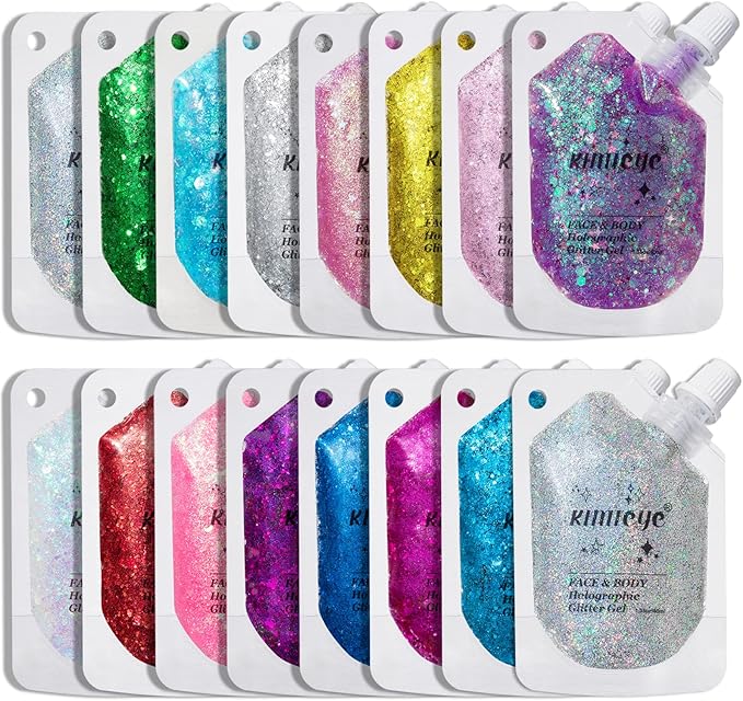 Holographic Face Glitter Gel Body Shimmer Makeup for for Hair, Face, Clavicle, Arm, Nail, Eyeshadow, Long Lasting Waterproof Mermaid Sequins Party Glitter for Rave Festival, 1.35oz (Pure Silver #10)