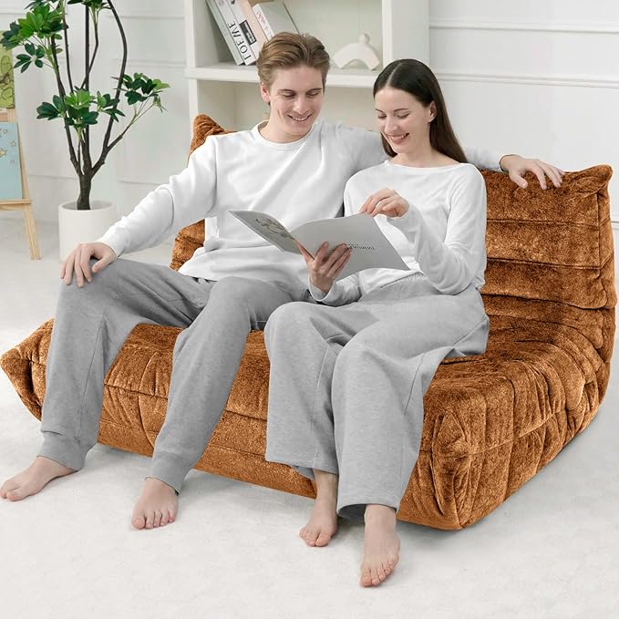 HABUTWAY Bean Bag Chair, Giant Bean Bag Chairs for Adults, Loveseat Fireside Chair, 2 Seater Lazy Bean Bag Sofa Memory Foam Couch for Living Room, Bedroom, Office (Brown)