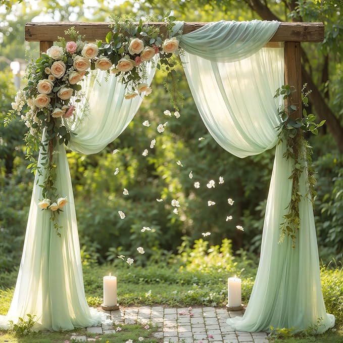 Wedding Arch Draping Fabric, 1 Panel 18FT Sage Green Sheer Backdrop Curtain Chiffon Fabric Drapery Voile Scarf Draping Panels for Wedding Archway Ceremony Curtain Valance Party Decoration