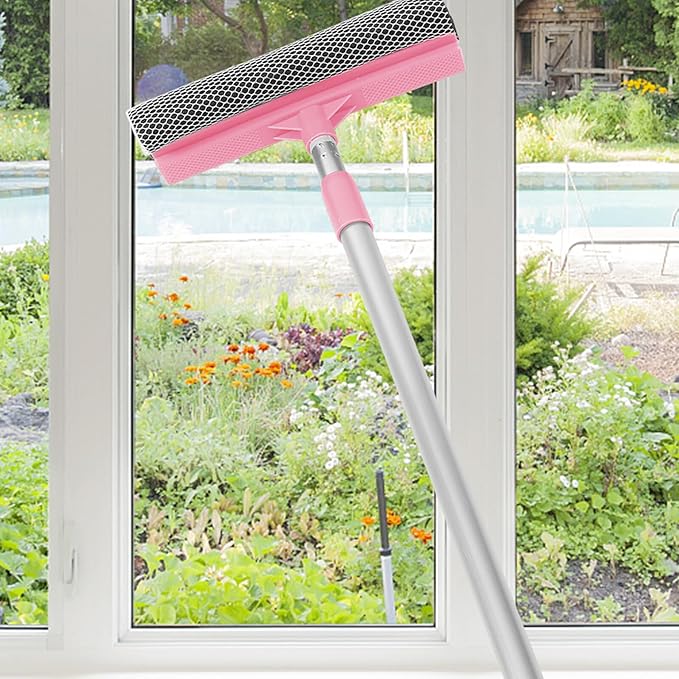 BESPORTBLE Extendable Window Cleaning Squeegee with Detachable Double-Sided Scrubber for Glass and Mirror Plastic Blade with Ergonomic Handle for Bathroom Kitchen Balcony Use Telescopic Pole