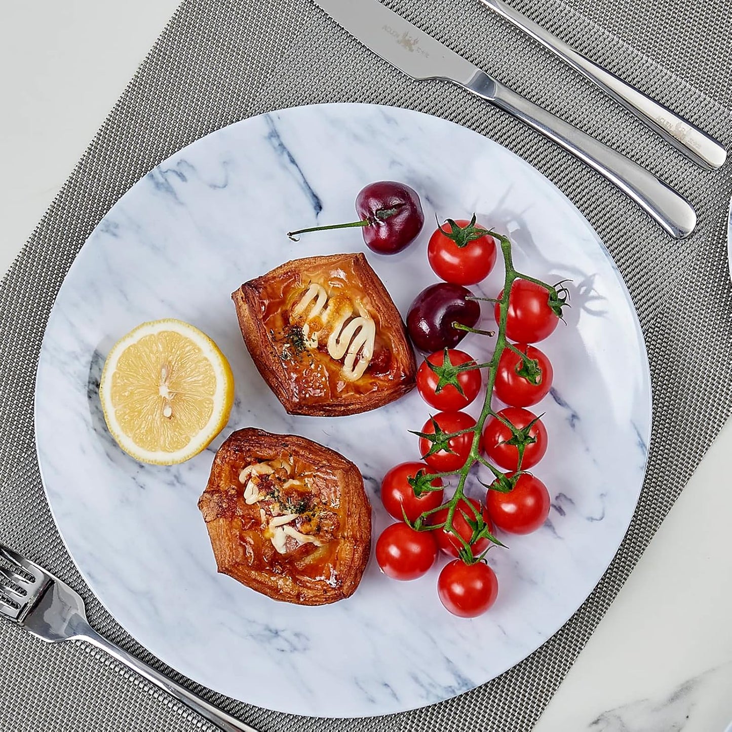 TP 12-Piece Dinnerware Set, Melamine Dishes Set with Bowls and Plates, Non-breakable and Lightweight Dinner Service for 4, Marble Pattern