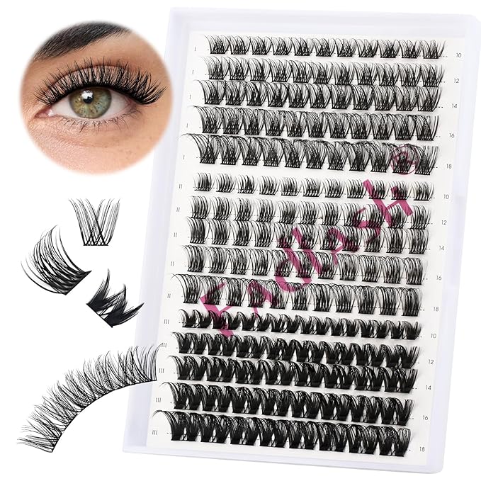 FADLASH Lash Clusters 10-18mm Eyelash Cluster Lashes DIY Lash Extensions D Curl at Home Individual Lashes (K1K2K10-07D-10-18mm)