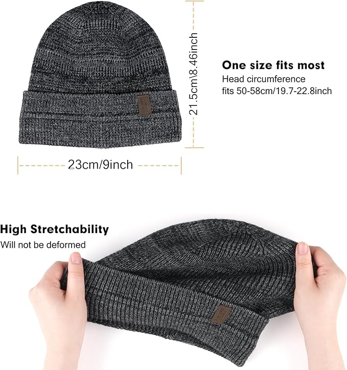 Wmcaps Winter Beanie for Men Women, Fleece Lined Beanie Soft Warm Knit Hat Ski Stocking Cuffed Cap