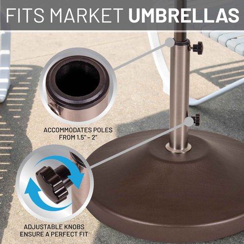 US Weight Fillable 120lb Capacity Commercial Free Standing Umbrella Base Heavy Duty, Umbrella Base with Wheels, Fillable Patio Umbrella Base Outdoor Stand, Made in The USA, Bronze