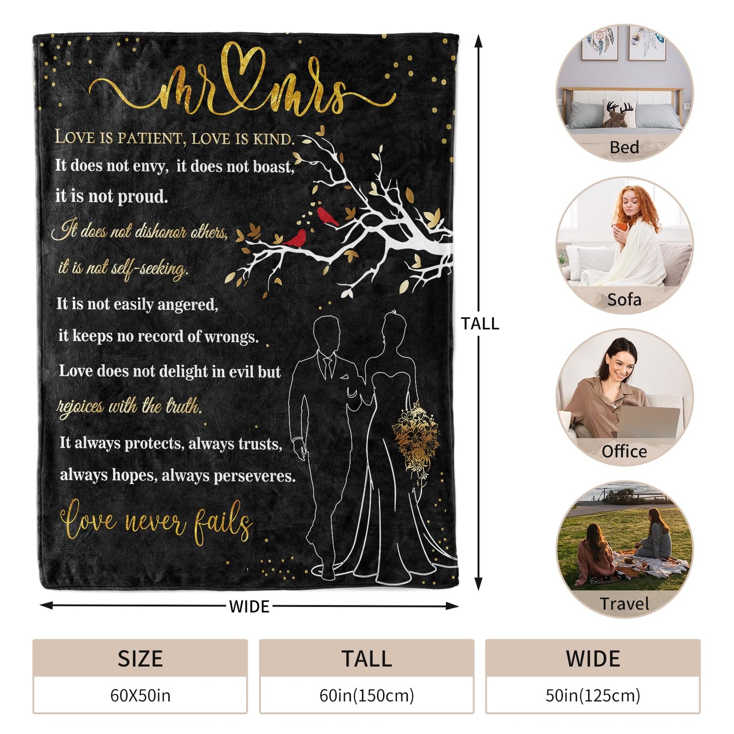 Wedding Gifts for Couples 2025 Soft Blanket, Bridal Shower Gifts for Bride to Be, Anniversary Romantic Gifts for Her, Wedding Gifts for Newlyweds Wedding Throw Blanket 60 * 50