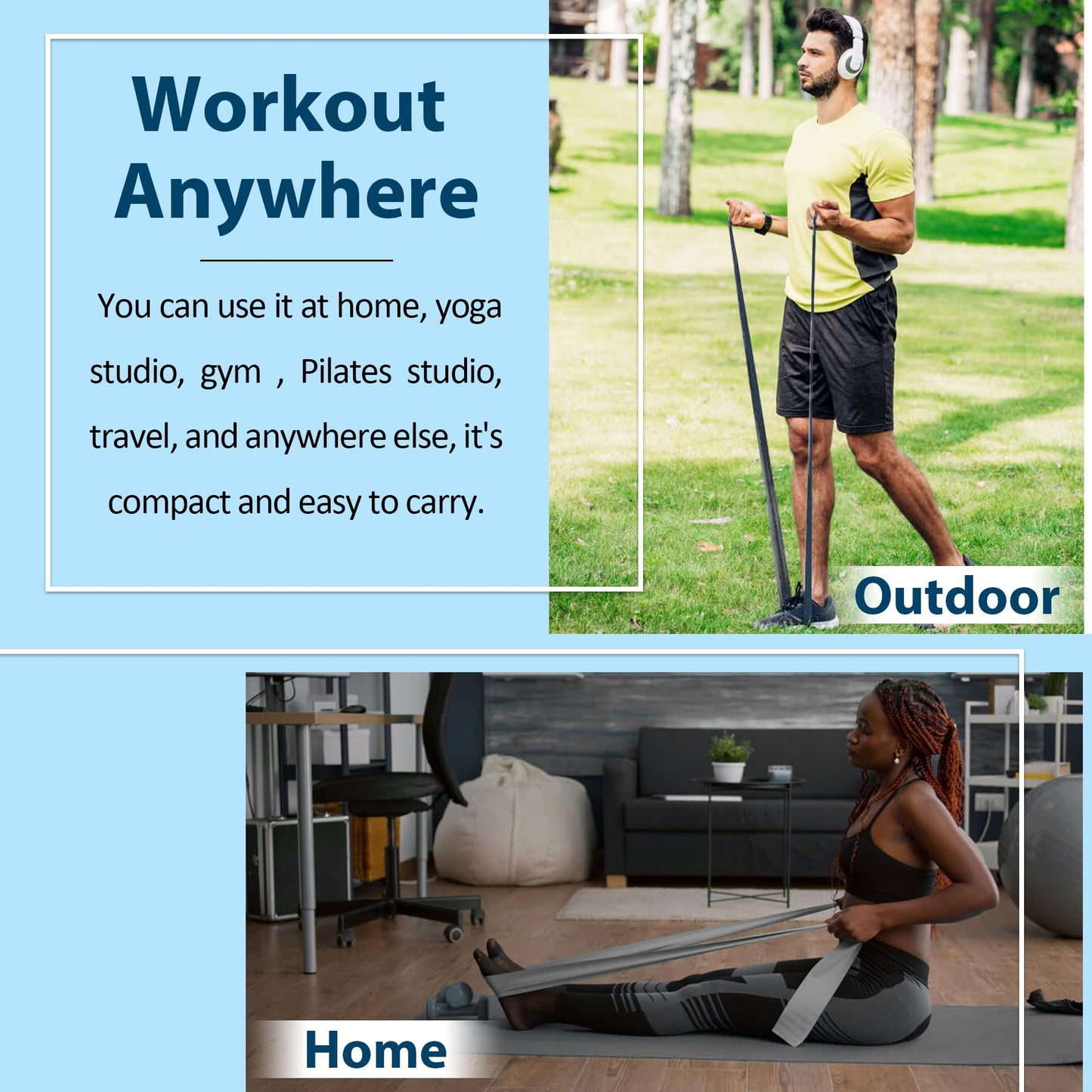 Exercise Bands Resistance Bands Set with Handles, Stretch Bands Workout Bands for Stretching, Latex Free Fitness Physical Therapy Bands Suitable for Rehab, Yoga, Pilates, Gym, Home Exercise