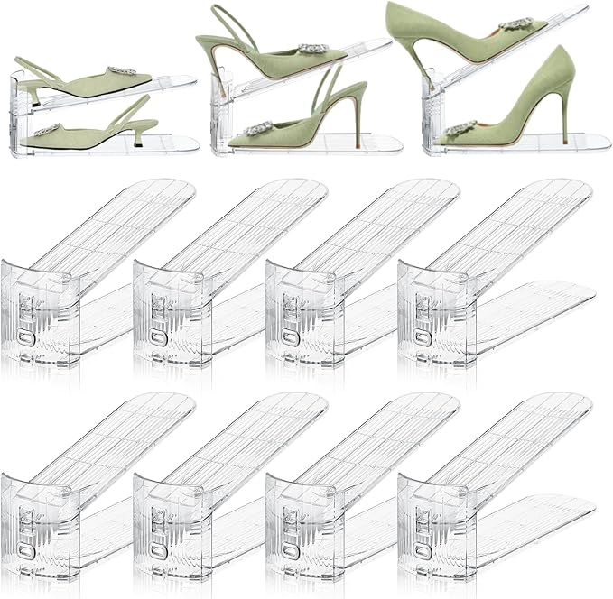 Shoe Slots Organizer,8 PACK Transparent Shoe Stacker Adjustable Shoe Slot Organizer Space Saver Shoe Rack Holder Shoe Storage Organizers for Closet,Transparent