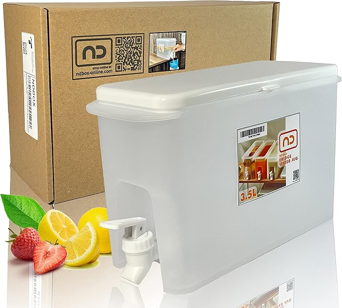 NDBOX Slim Fridge Jug with Faucet for Water, Iced Tea, Fruit Juice, Softdrinks, Milk, Beverages Dispenser - Hot or Cold Dr...