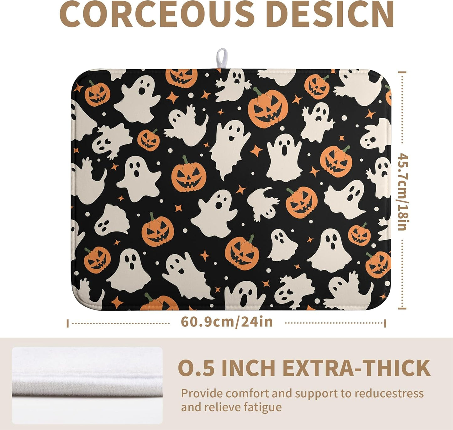 Halloween Dish Drying Mat for Kitchen Counter Pumpkin Spooky Ghosts Fall Dish Mat Absorbent Microfiber Reversible Dish Draining Mat Extra Large Dishes Pad 18 X 24 Inch