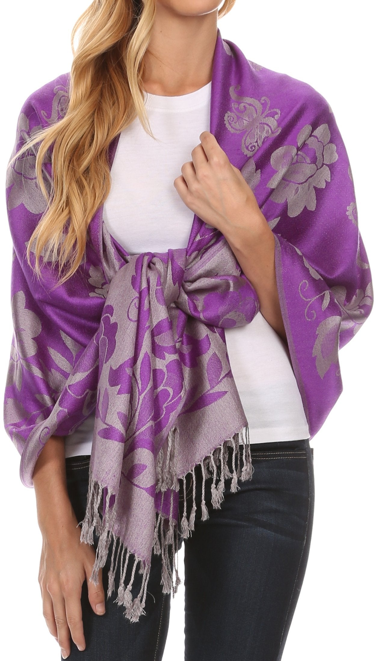 Sakkas CHS158 - Tawny Reversible Butterfly Pashmina/Shawl/Wrap/Stole - Purple - OS