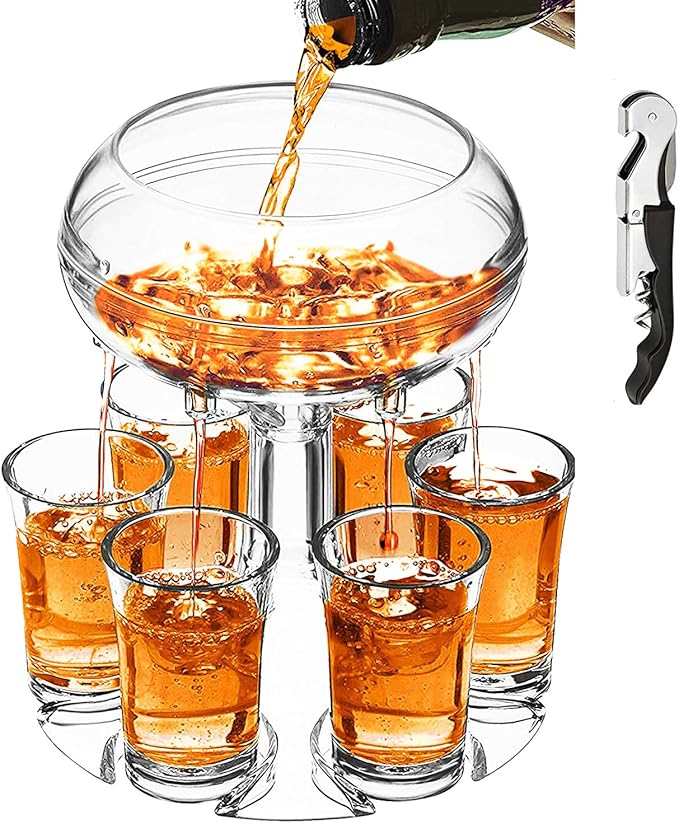 Adjustable Shot Glass Dispenser and Holder Made of Food Grade Plexiglass, Shot Dispenser with 6 Drinking Glasses for Kinds...