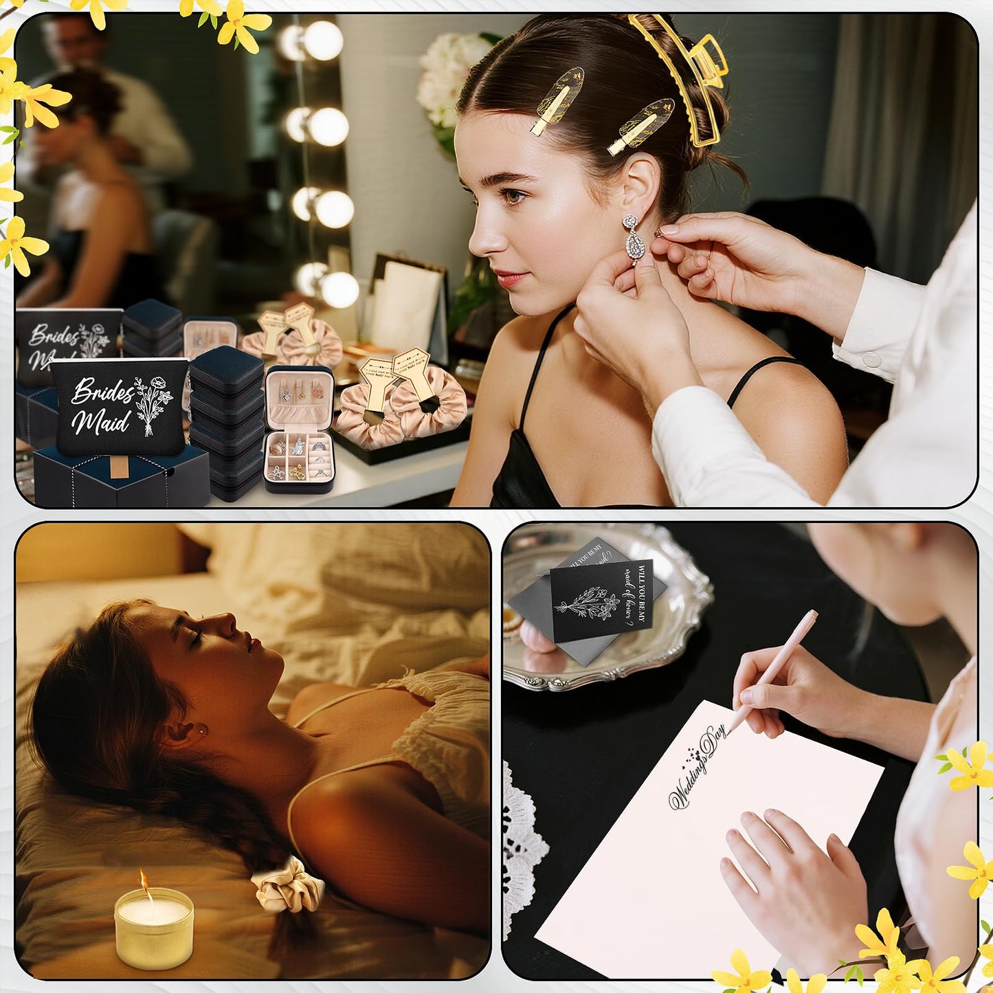CITYCHALET 37Pcs Bridesmaid Gifts Set of 3 Black,Maid of Honor Proposal Gift Boxes Set,Cosmetic Bag Scented Candle Jewelry Box Metal Hair Clip Knot Bracelet Bachelorette Party Bridal Shower