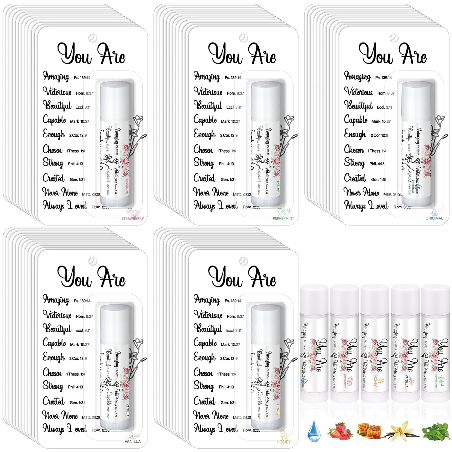 Sacubee 50 Pack Christian Gifts Bulk for Church Scripture Bible Verse Lip Balms Religious Catholic Wedding Gifts Baptism First C