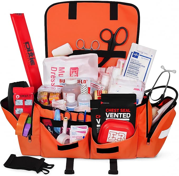 Fully Stocked EMT Trauma Bag – Tactical First Responder Medical Kit with Tourniquet, Chest Seals, Bleeding Control, Gauze,...