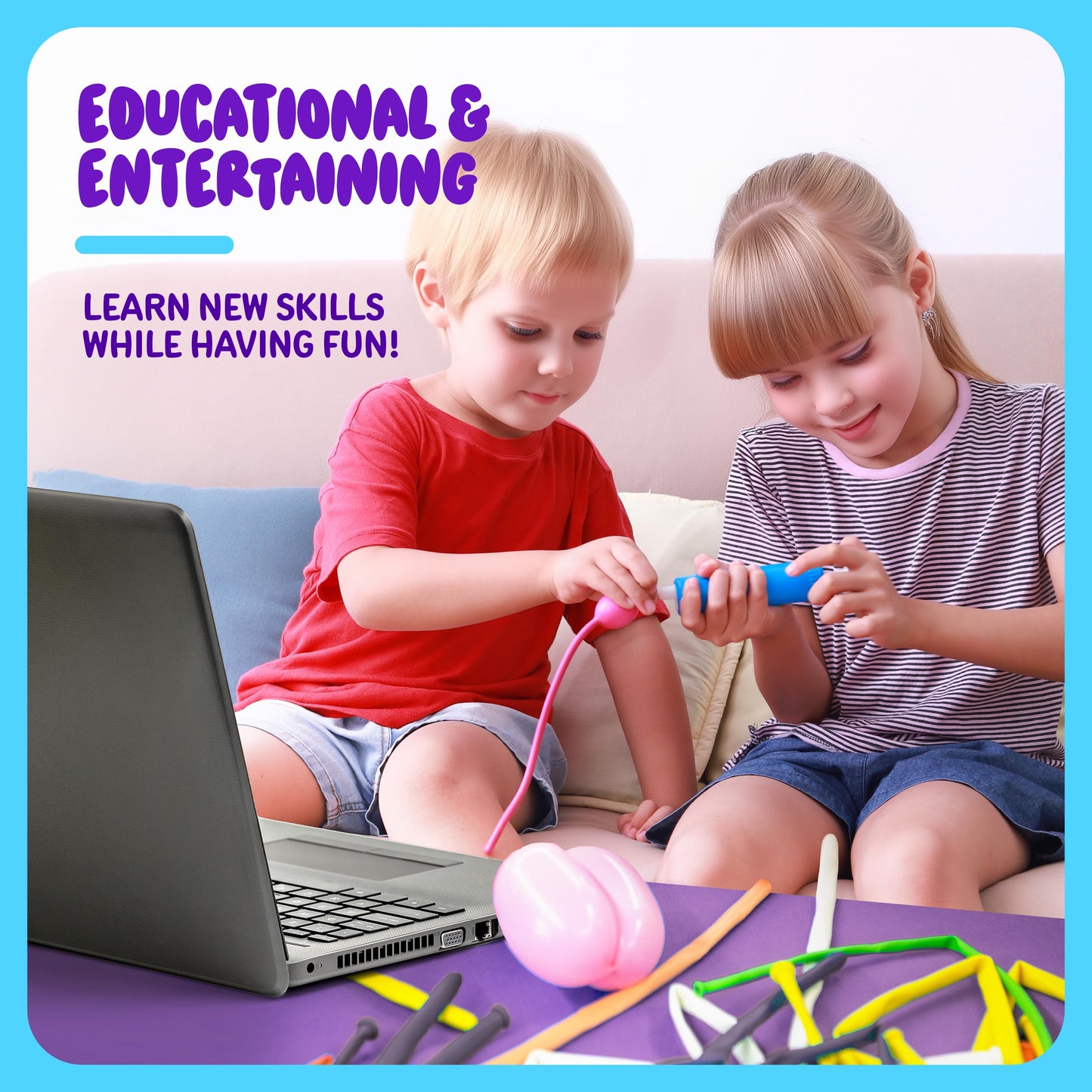 Balloon Animal Twisting Kit with Pump for Kids - Boy & Girl Gift - Birthday Gifts for Girls and Boys - Arts and Crafts for Kid Ages 8-12 - 6 7 8 9 10 11 12 Year Old - Animals Balloons