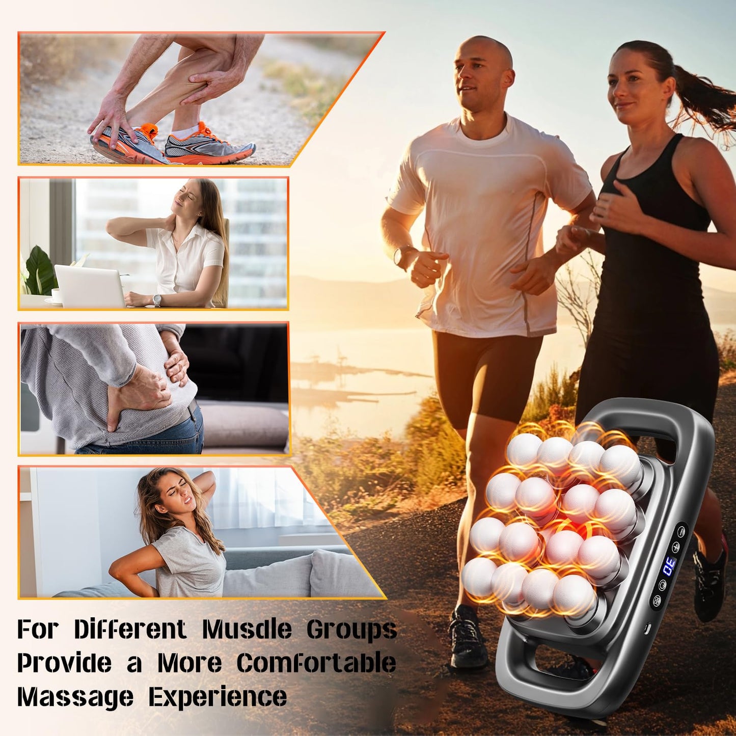 Jaxiuk 16 Head Deep Tissue Massage Gun, Body Massager for Back, Shoulders, Neck, Legs, Feet, Percussion Muscle Massager with 3 Modes & 30 Intensities for Muscle Relaxation (Grey)