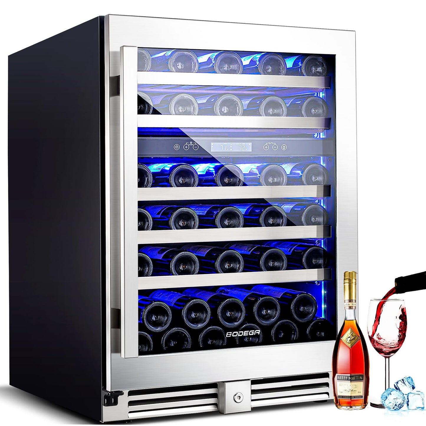 BODEGA 56 Bottle Wine Cooler, 24 Inch Dual Zone Wine Fridge with Double-Layer Glass Door, Wine Cooler Refrigerator with Digital Temperature Control and Temperature Memory, Wine Cooler for Home
