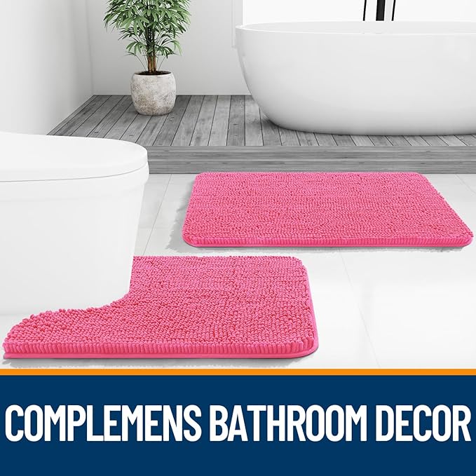 OLANLY Bathroom Rugs 44x24, Extra Soft Absorbent Chenille Bath Rugs, Rubber Backing Quick Dry, Machine Washable Bath Mats for Bathroom Floor, Tub and Shower, Home Decor Accessories, Hot Pink