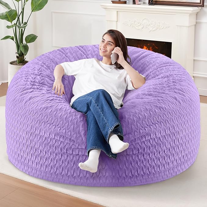 5FT Bean Bag Chair,Giant Bean Bag Chairs for Adults,Big Bean Bags with Memory Foam Filled, Large Beanbag Chairs with Chevron Plush Cover-Purple