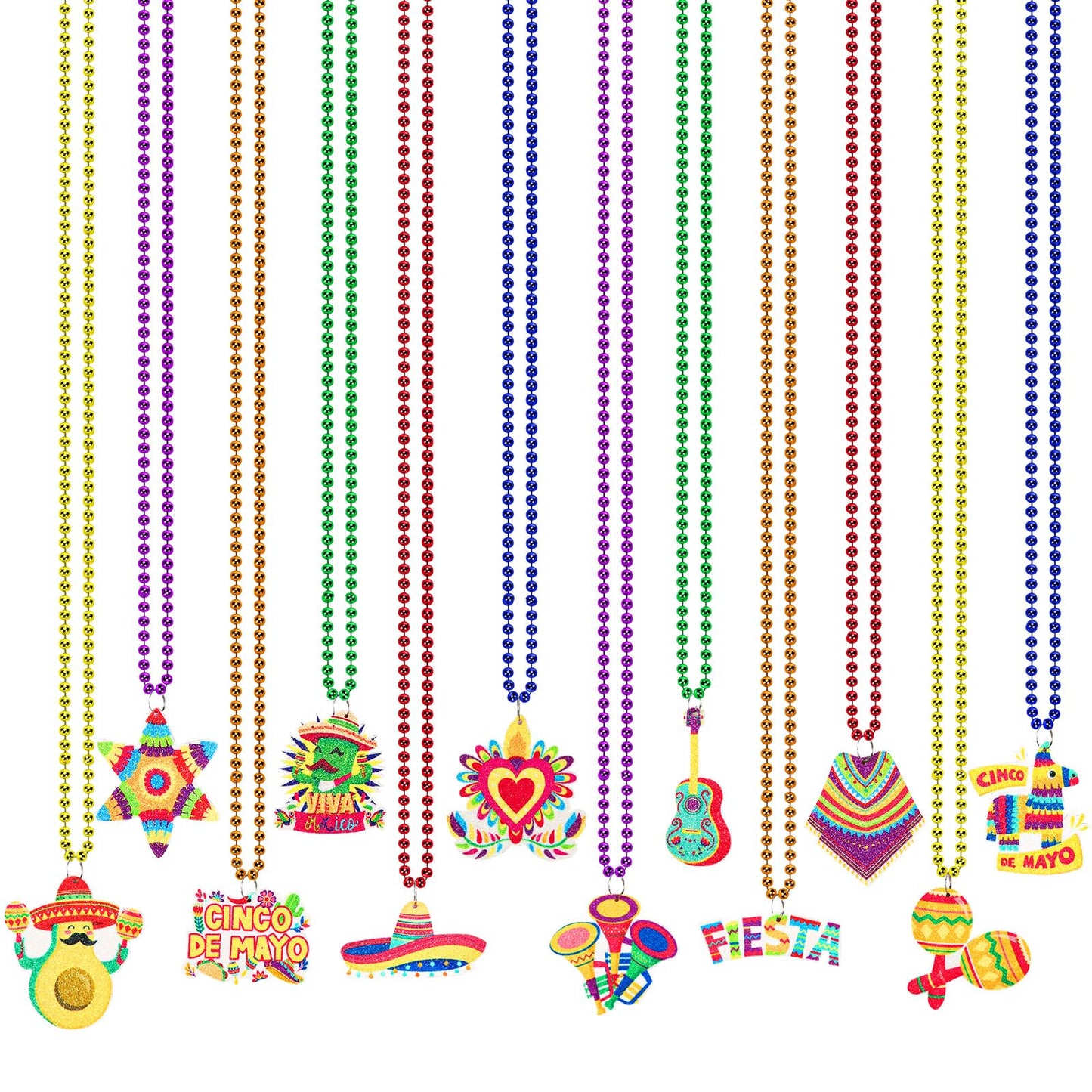 NOVWANG 24 Pcs Mexican Necklaces 12 Styles Cinco de Mayo Necklaces Multi Colors Fiesta Necklaces for Mexican Birthday Party Favors Supplies