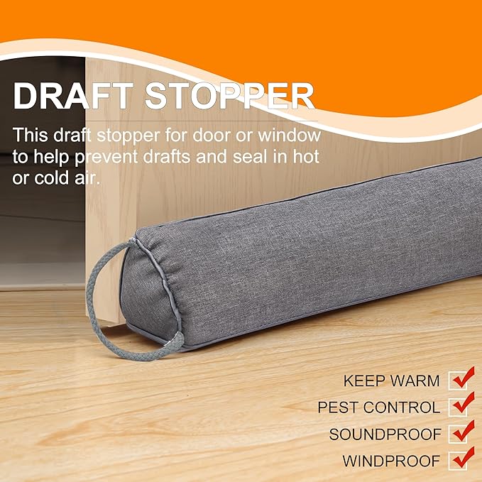 TORRAMI 32" Door Draft Stopper for Bottom of Doors, Seal Blocks Hot Air, Noise, Bugs, Keeps Cold AC in, Draft Stoppers Sound Proofing Easy Install Gap Filler