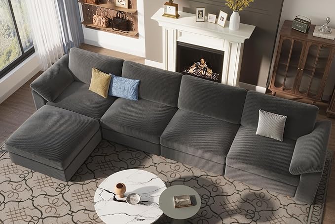 EASE MOOSE Sectional Modular Sofa,Oversized L Shape Sectional Couch Wide Deep Seat Modular Cloud Couch for Living Room,Dark Gray Removable and Washable