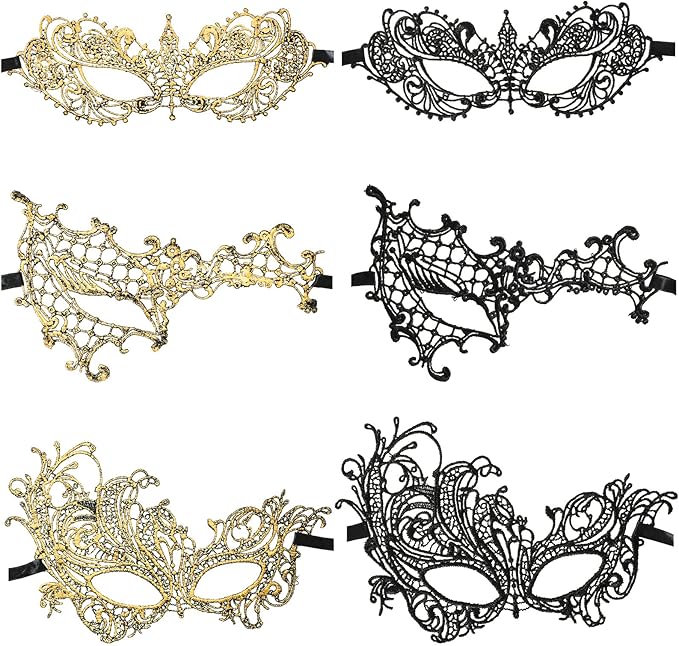 Cindeer 6 Pcs Masquerade Mask for Couples Women and Men Venetian Lace Mask for Prom Ball Halloween Mardi Gras Party