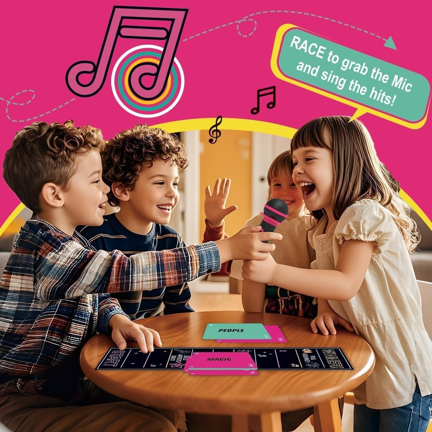 The Mic Games– Family Karaoke Board Game, Games for Bad Singers with 250 Lyrics (125 Cards) for Hilarious Game Nights & Birthday Party