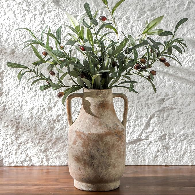 Mitt&Ditt Ceramic Flower Vase with Handles, 11 inch Tall Vase for Centerpieces, Large Decorative Terracotta Vases, Farmhou...