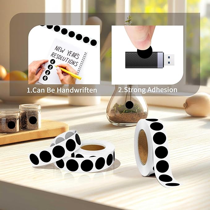 0.75 Inch Multi - Purpose Removable Labels,1000 PCS 3/4" Black Sticker for Classroom, Papers, Market, Price Tags, and Library Book Labels. Non - Printable Round Colored Stickers
