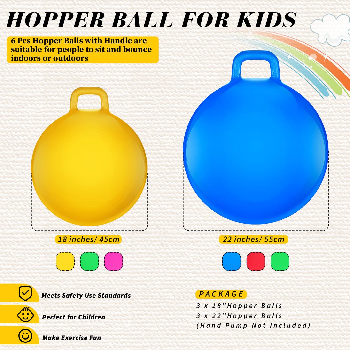 Sratte 6 Pcs Hopper Ball with Handle Bouncing Marble Bouncy Balls Hopping Toys Inflatable Jumping Toy for Jumping Sport Hop Boys Girls Gifts Party Favors(Cute Color)