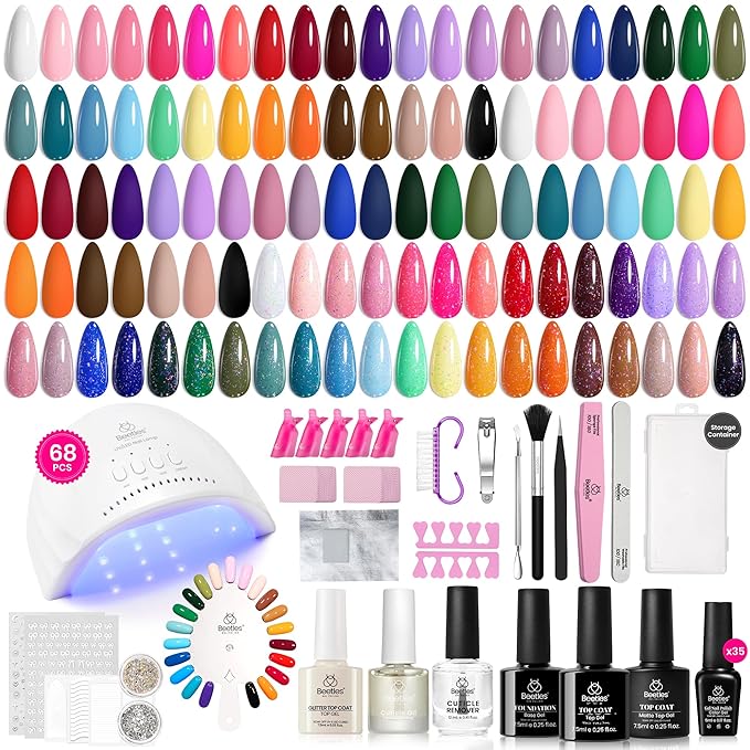 Beetles Gel Nail Polish Kit with U V Light, 68 Pcs Gel Nail Kit 35 Colors Emotional Spectrum with Base Matte&Glossy Top Co...