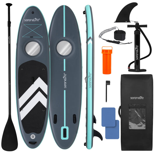 SereneLife 10’6” Inflatable Stand-Up Paddle Board with Window - 32” Wide Stable Design with Non-Slip EVA Deck Pad, Premium SUP Accessories and GoPro Mount, for Youth and Adults, 350 lbs. Capacity