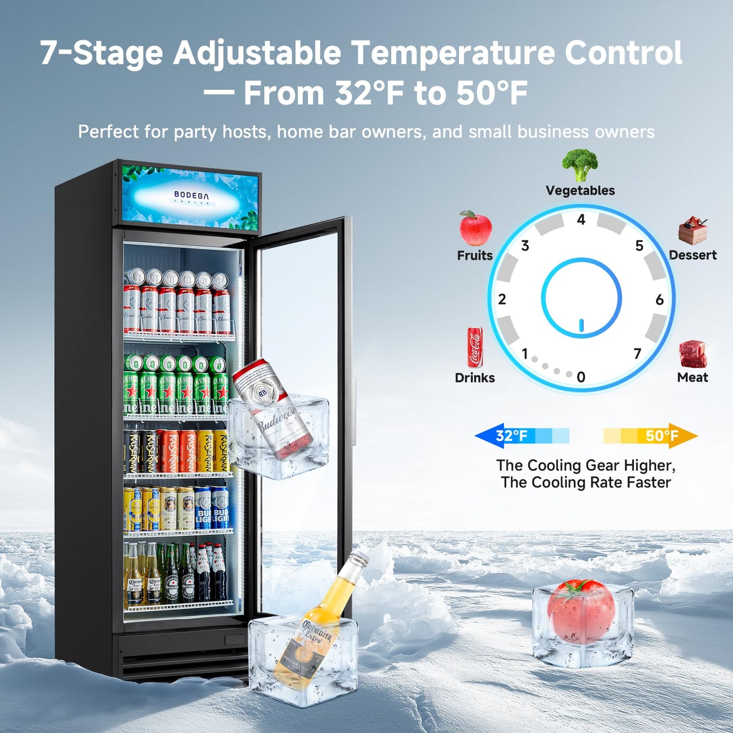 BODEGACOOLER Commercial Beverage Refrigerator and Cooler, 12.5 Cu.Ft. Commercial Merchandiser Refrigerator with Soft LED Light, Adjustable Shelves, Display Fridge For Kitchen,Office,Outdoor,Bar,Garage