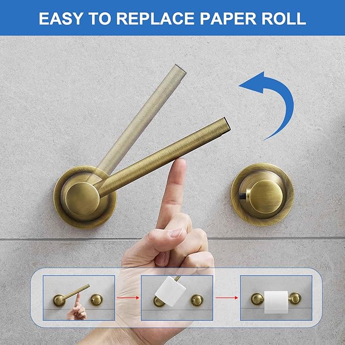 RUMOSE Toilet Paper Roll Holder Bathroom Flexible Pivoting Tissue Handle on Wall Mounted Antique Brass Rustproof Toilet Tissue Roll Holder,Stainless Steel