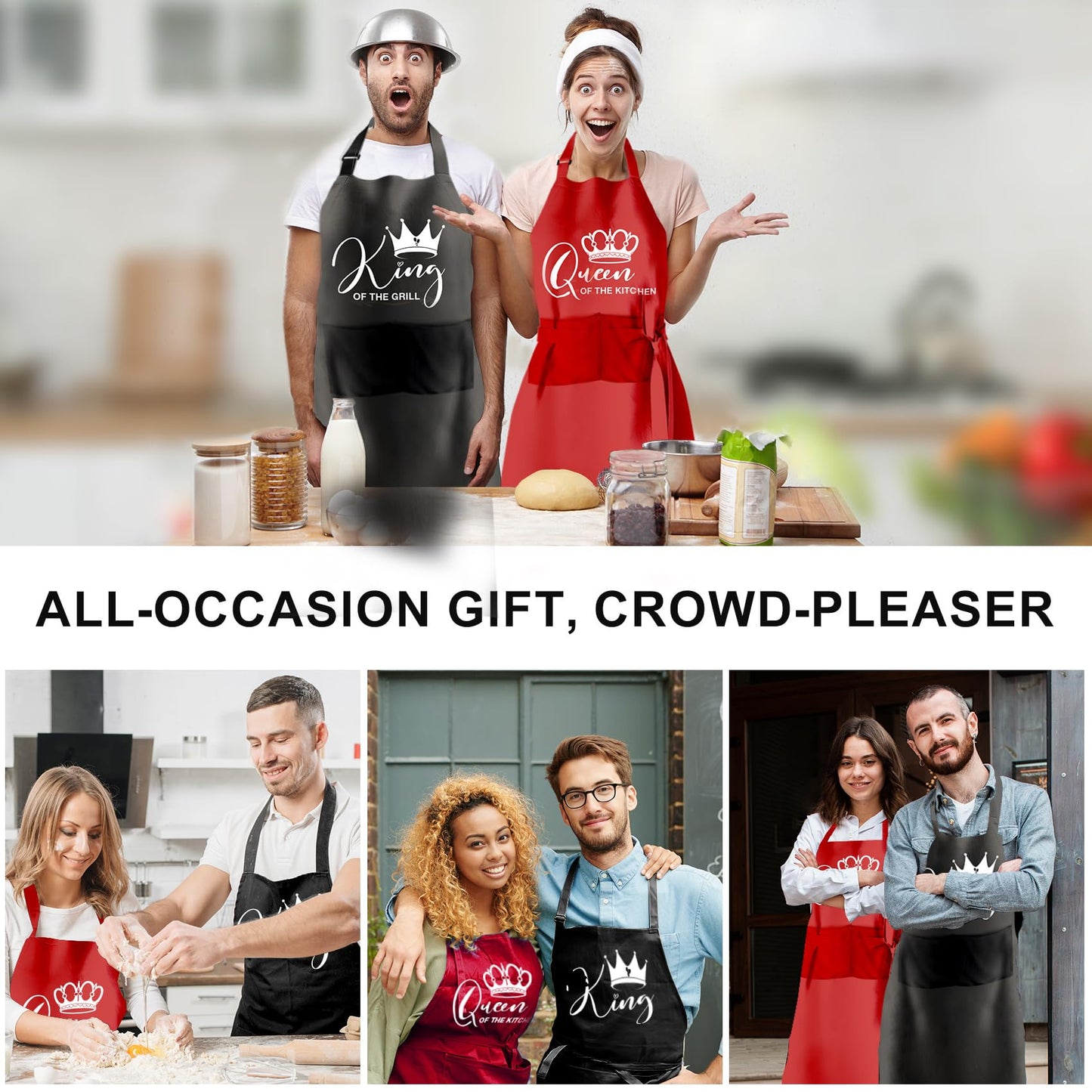 OARSE King Queen Apron Set Couple Aprons for Valentine's Day gifts His and Her Aprons for Couples