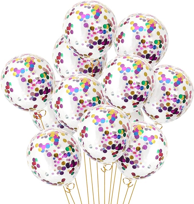 Confetti Balloons 40pack, 12inch Transparent Party Balloons with Colorful Confetti for Graduation Party Wedding Baby Showe...