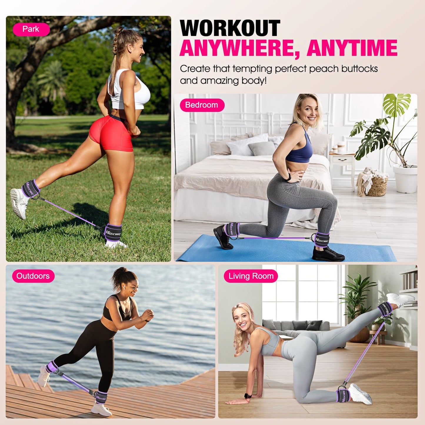 HOXWC Ankle Resistance Bands, Ankle Bands with Cuffs for Working Out, Exercise Bands for Butt Lift, Training Workout for Kickbacks Hip Gluteus Training Exercises, Glutes Workout Equipment for Women