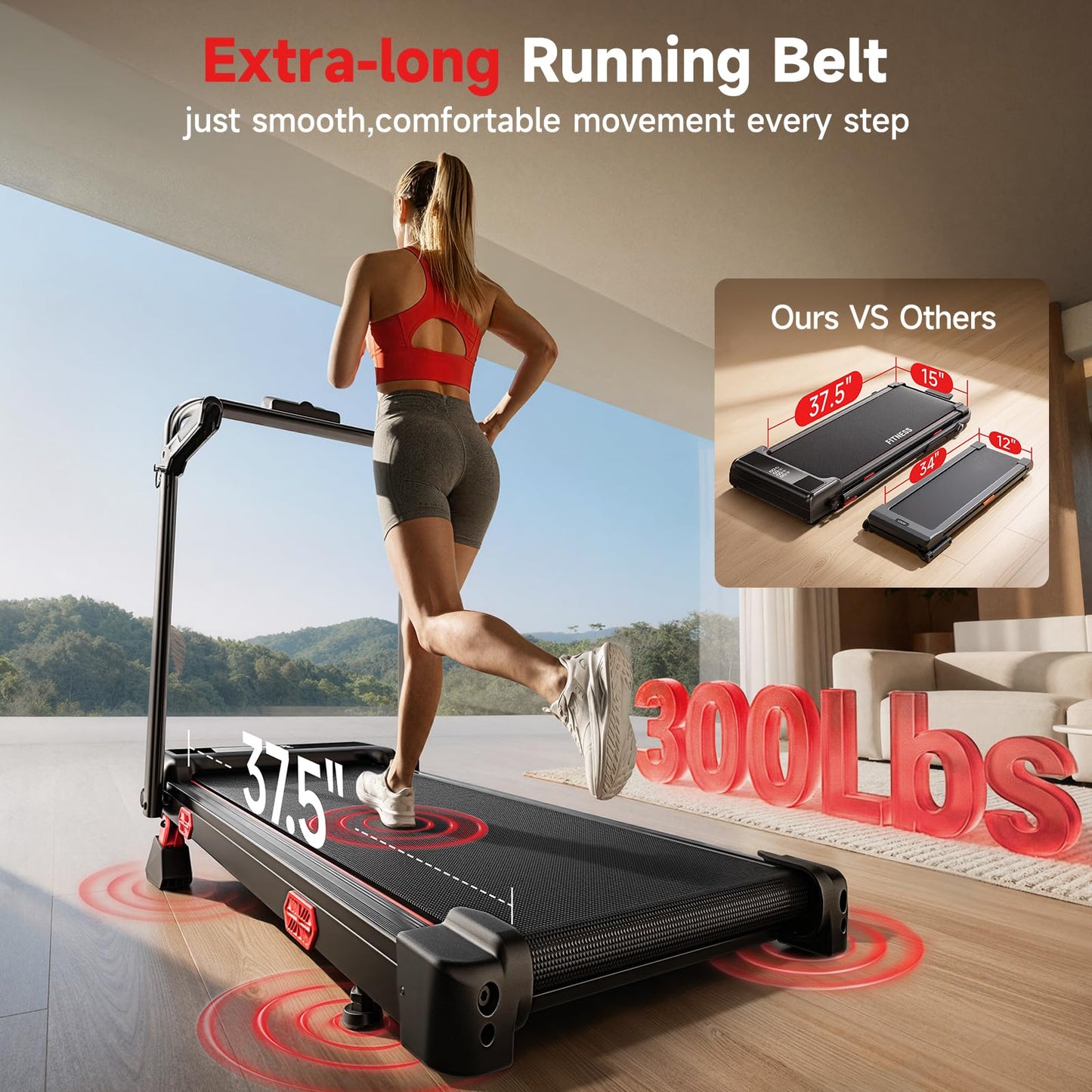 RHYTHM FUN 16% Incline Walking Pad Treadmill, 6.2MPH Foldable Walking Pad with Handle Bar, Under Desk Treadmills for Home Office, 300 LBS Capacity