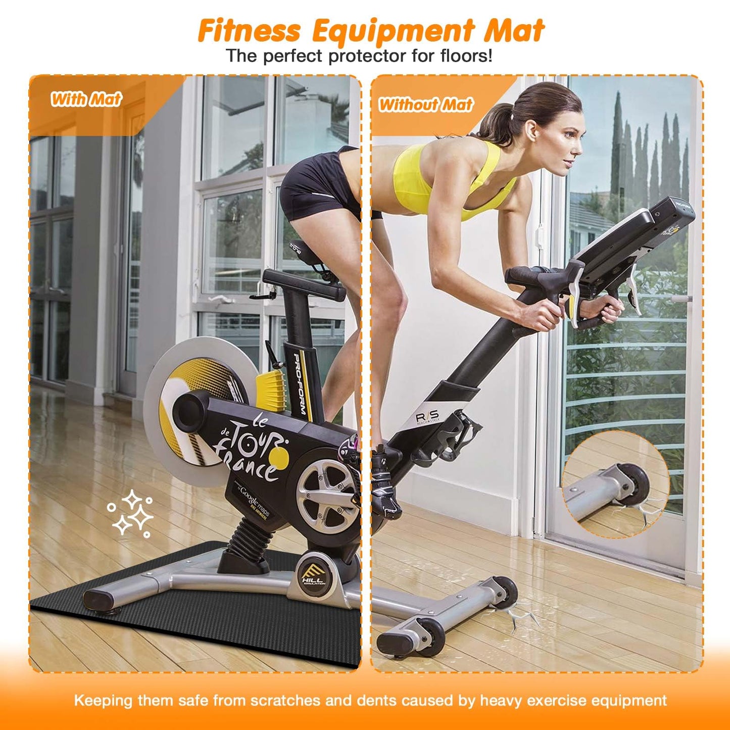 Peloton Bike Compatible Treadmill Mat - 6mm Thick Exercise Mat for Treadmill, Row, and Bike Trainer - Protects Hardwood Floor and Carpet - 36 * 72in
