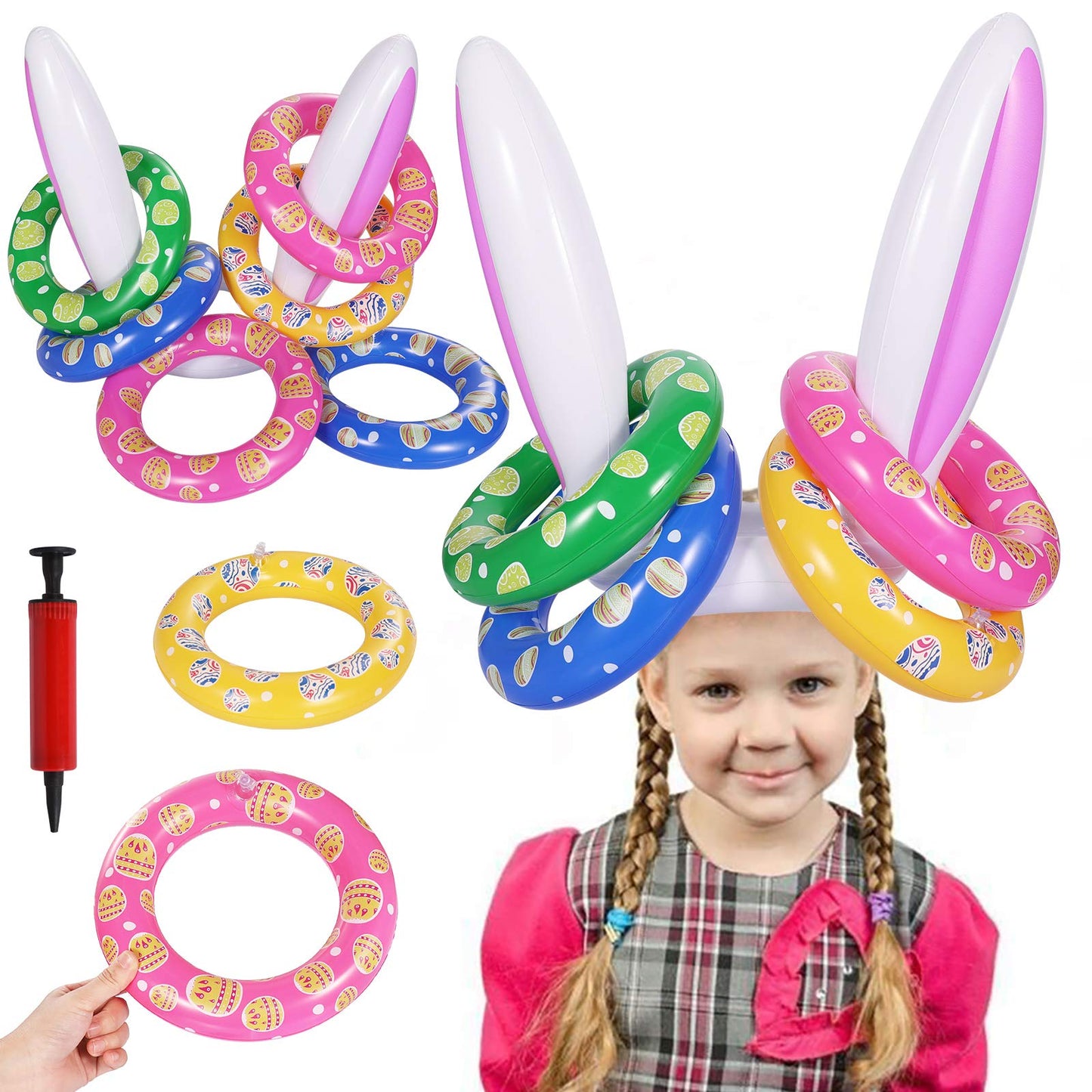 Max Fun Easter Inflatable Bunny Ring Toss Games Inflatable Toss Game for Easter Party Favors Indoor Outdoor Games (Easter Bunny Ears Ring Toss)