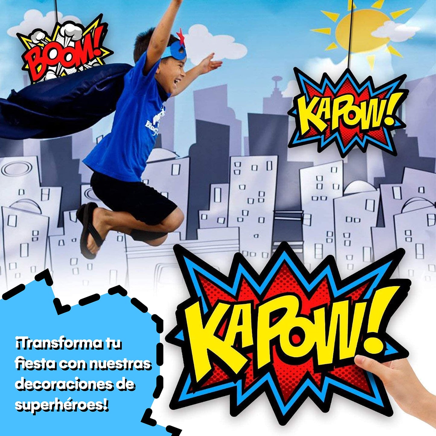 Bigtime Signs 12 Pieces Super Hero Stickers - Superhero Party Decorations for Birthday - Superhero Themed Party Favors - 12"x16" Sound Effect Signs for Kids - Boom Pow Sign and Decorations