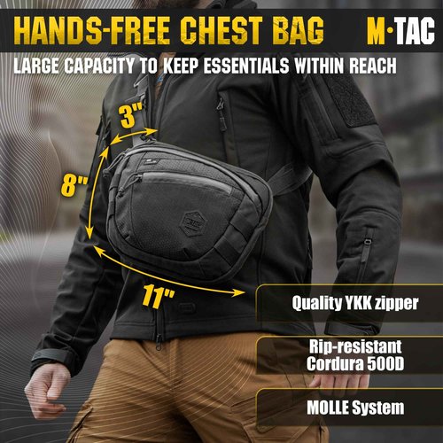 M-Tac Tactical Large Crossbody Bag for Men - Concealed Carry Sling - Multicam Black CCW Chest Bag - Elite Sphaera Shoulder Pack (Hex, Regular)