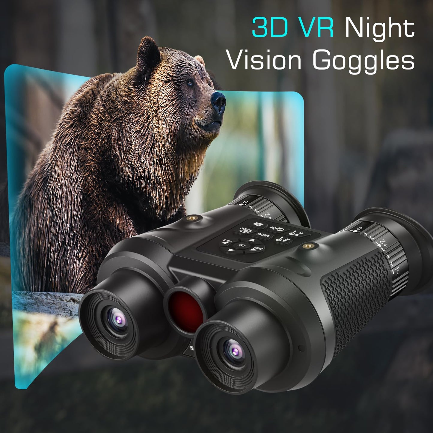 3D VR Night Vision Goggles,8K UHD Night Vision Binoculars for Adults, Auto Wake and Seamless 3D Integration Tech,Infrared Goggles, Rechargeable with 8K Photo & 4K Video,(64 TF Card)