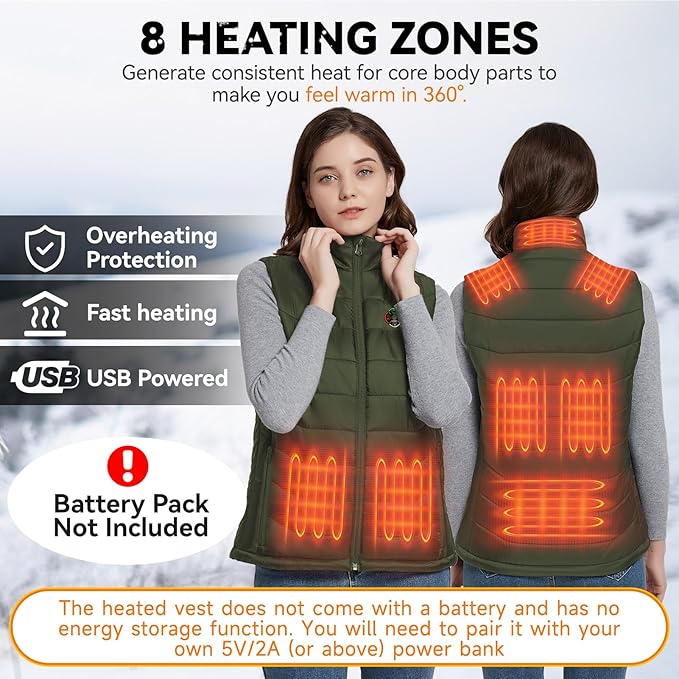 KOVNLO Heated Vest Women, (Battery Pack Not Included) Smart Controller With Lights-out, Electric Warming Heated Jackets
